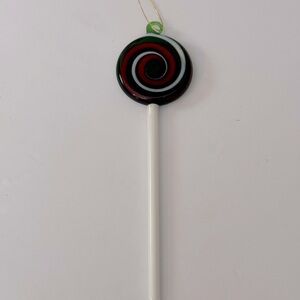 Handblown Glass Lollipop Ornament Green Red & White Gold string hanger